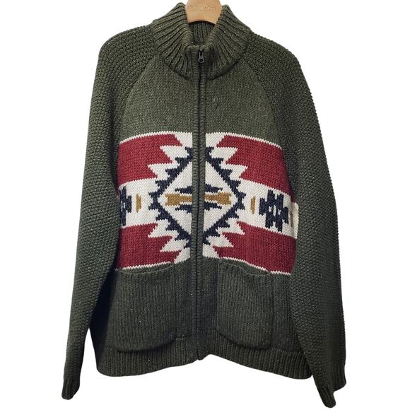 LUCKY BRAND Southwestern Full Zip Bomber Cardigan Sweater Wool Blend Men's XL